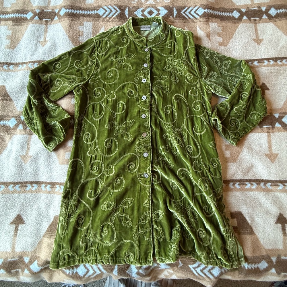 Vintage Chico’s Velvet Embroidered Tunic Shirt